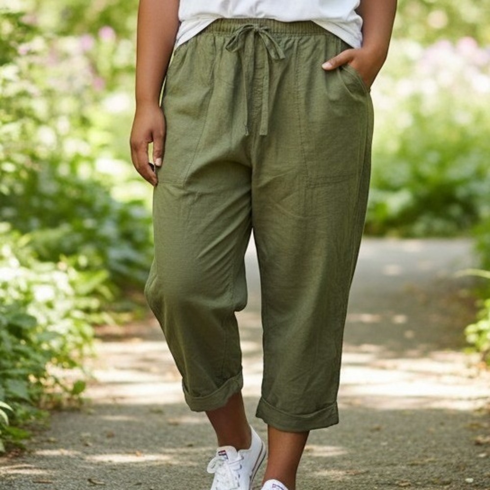 Lane Bryant Olive Green Cropped Jogger Pants Womens 14/16 Plus Size Utility